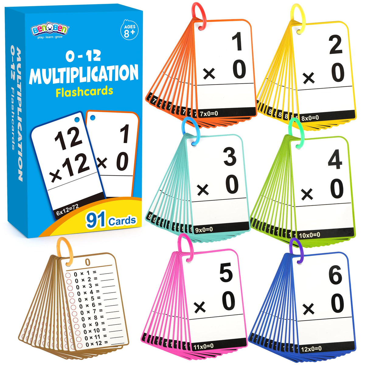 Benben Multiplication Flash Cards 012, Times Table Flash Cards With Rings, Multiplication Practice For Kids 812, 2Nd 3Rd 4Th 5