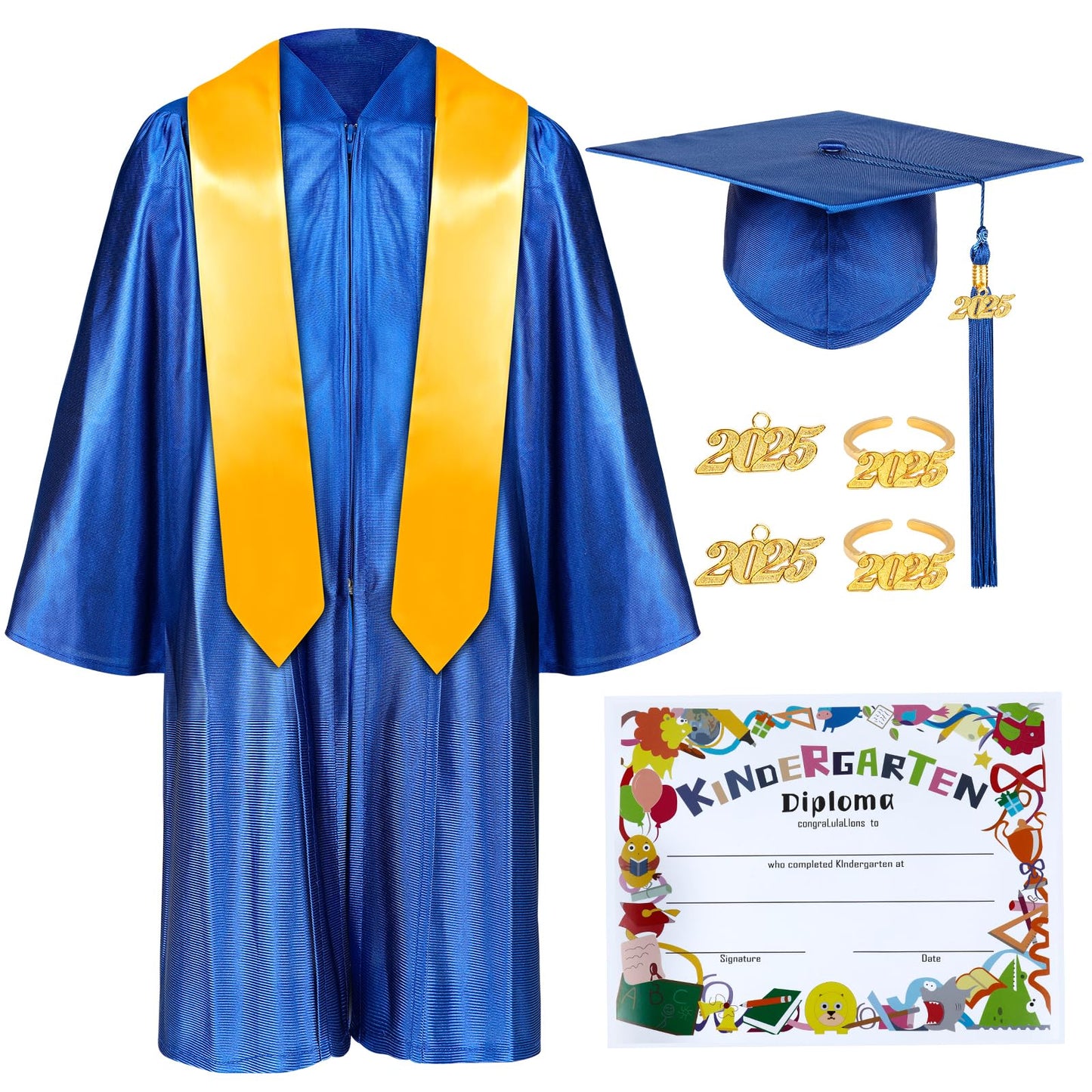 Mukum Kindergarten Graduation Cap and Gown Set with Tassel 2025 Charms Graduations Stoles for Kid Preschool Kindergarten