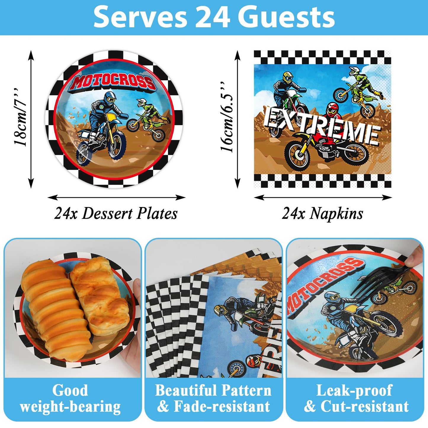 Dirt Bike Birthday Party Supplies Serves 24 Motorcycle Party Paper Plates Napkins Set Motocross Dirt Bike Tablecloth Tableware K