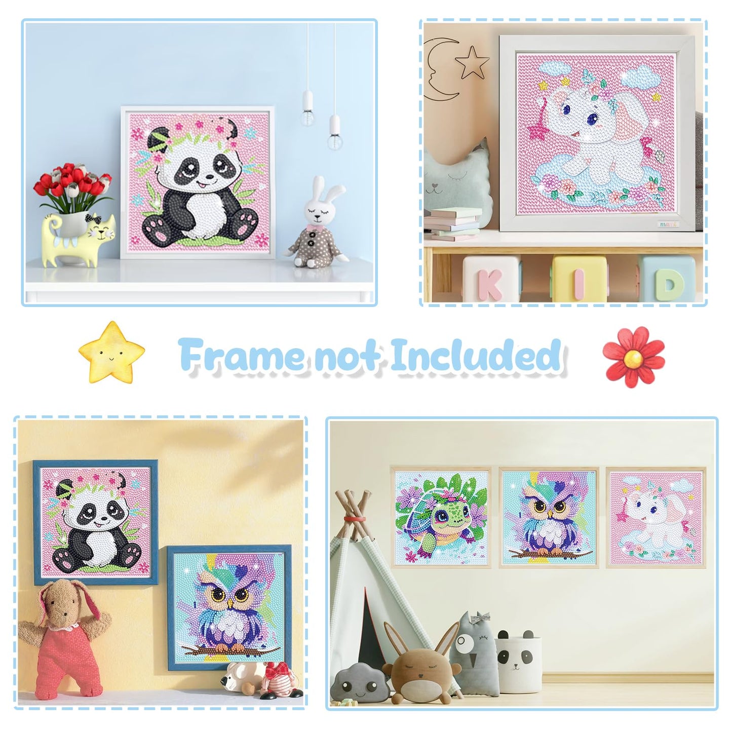 4 Pack Cartoon Diamond Art Kits for Kids, Crafts for Girls 8-12 Arts and Crafts for Kids Ages 4-8, 5D Cute Animals Diamond Art P