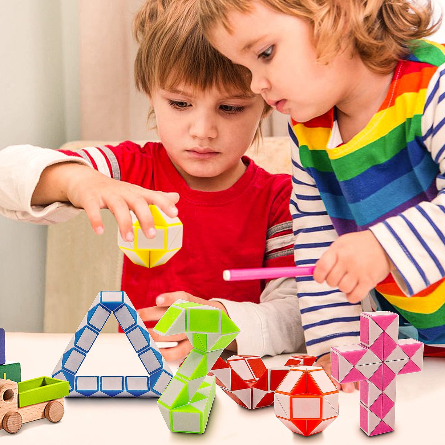 Lendod 12 Pack 24 Blocks Mini Fidget Snake Cube Mini Twist Puzzle Cubes Magic Speed Cubes Toy For Kids Party Bag Fillers, Party