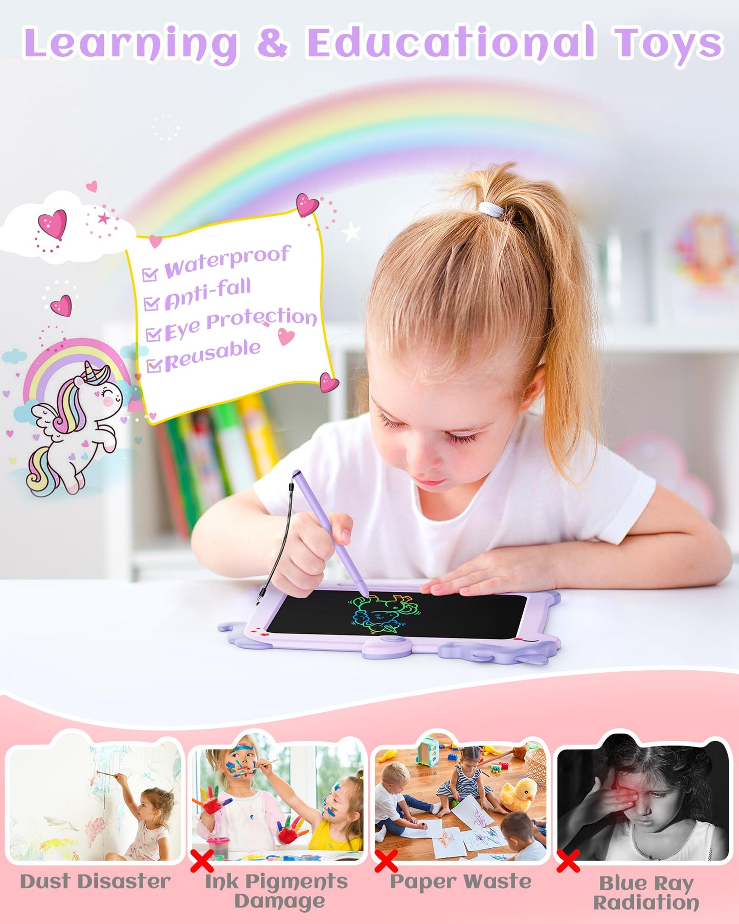 KOKODI LCD Writing Tablet for 3 4 5 6 7 8 Years Old Kids, Colorful Doodle Board, Writing Drawing Tablet, Educational Learning To