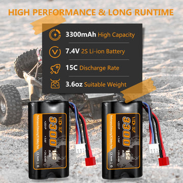 VICMILE 7.4V Li-ion Battery 3300mAh High Capacity RC Battery with Deans T Plug 2S Rechargeable Battery with 1 to 2 USB Charger F