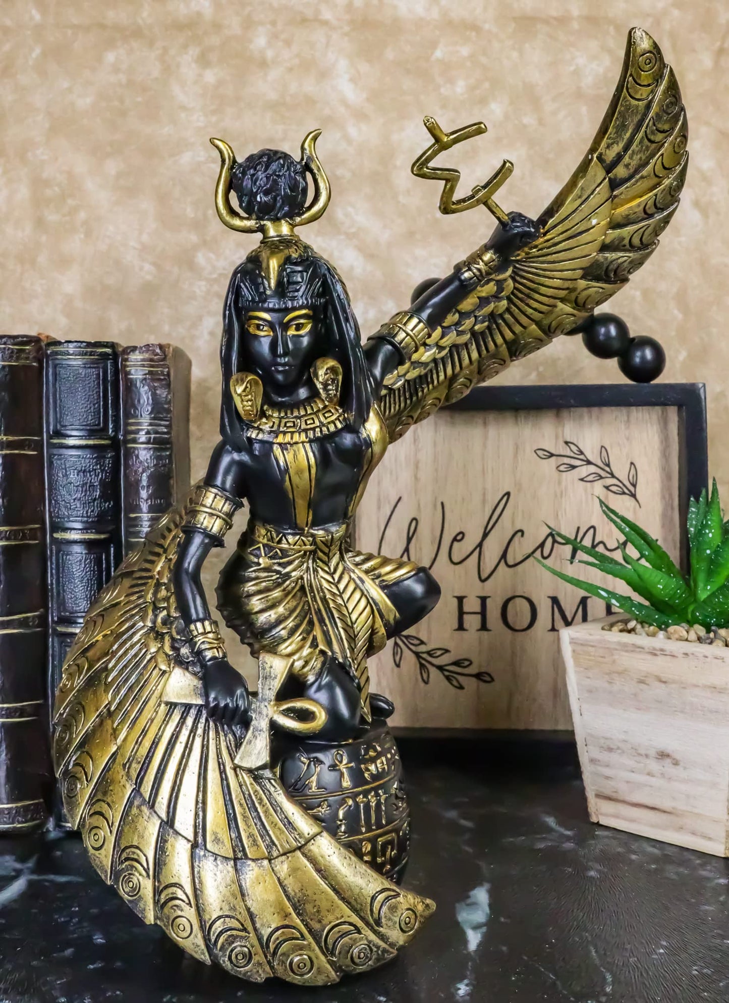 Ebros Gift Egyptian Goddess Of Motherhood And Magic Mother Isis Ra Holding Ankh With Open Wings Decorative Statue 9' H Gods And Goddesses Of Egypt Figurine