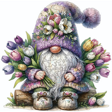 Gnome Wooden Puzzles for mature-themeds  200pcs Wooden Jigsaw Puzzles for mature-themeds  Gnome Flowers Unique Shaped Jigsaw Puzzles Creative Gift for Friend Family Game Medium Size 10.6'' x 9.8''
