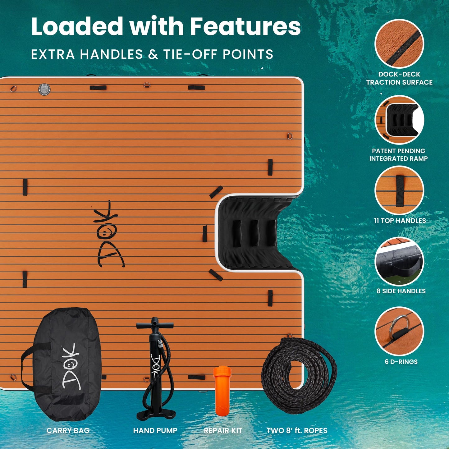 Dok Party-Dok Inflatable Dock Platform: Safe & Easy Water Access; Floating Non-Slip Eva Foam With Water Ramp For Pool, Dock, & L