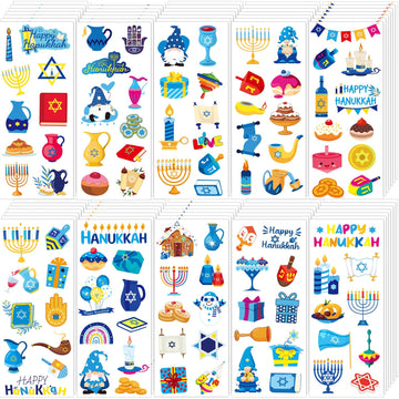 FEBSNOW Hanukkah Stickers,100 Sheets Happy Hanukkah Stickers for Kids Over 1000pcs Assorted Dreidels Menorah Candles Chanukah St
