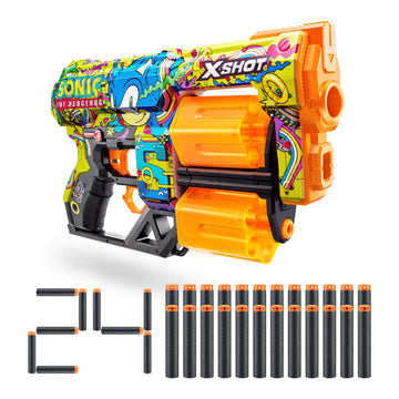 X-Shot Skins Dread Sonic Hyper Spike Blaster With 24 Darts - Malice Skin By Zuru, Double Rotating Barrels, Air Pocket Dart Technology, Toy Foam Blaster For Kids, Teens And Adults