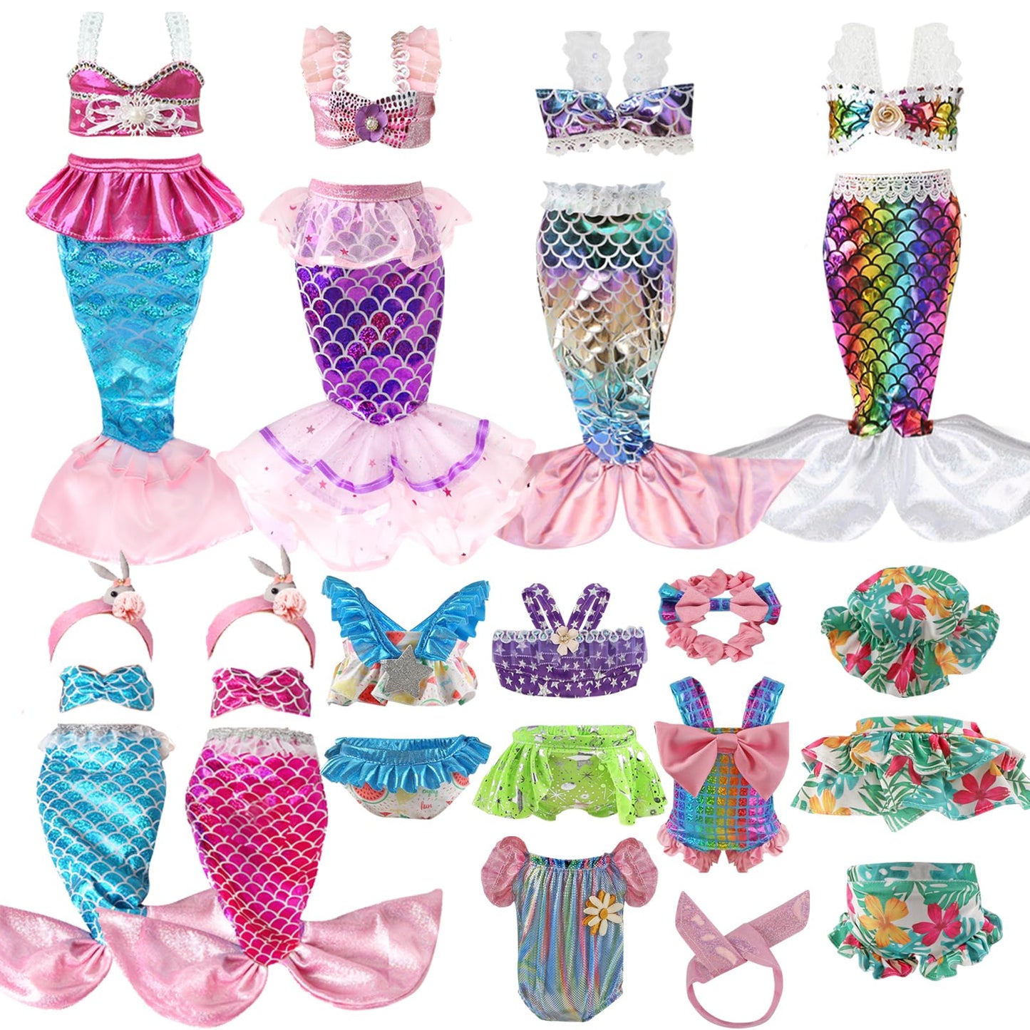 18-Inch Doll Clothing Accessories Sets - Different Mermaid Princess Costume Dress For Daughter Mother Friend Gift 35Pcs