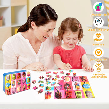 Lelemon Puzzles For Kids Ages 4-6,Popsicle Puzzle 100 Piece Puzzles For Kids In A Metal Box, Educational Kids Puzzles Jigsaw Puzzles 100 Piece Puzzle Games Puzzle Toys For Girls And Boys