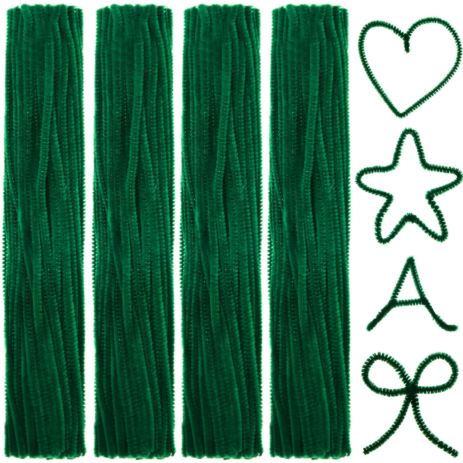 400 Pieces Christmas Chenille Pipe Cleaners Jumbo Fluffy Chenille Stem for DIY Craft(Green)