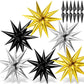 72Pcs Gold, Silver, Black Star Balloons, Big 26 Inch Star Cone Balloons, Metallic Starburst Cone Mylar Balloons, Spike Balloons