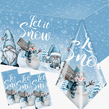 3Pcs Winter Gnome Tablecloth, Christmas Snowflake Tablecloth, Let It Snow Rectangle Winter Wonderland Tablecloth For Winter Holi