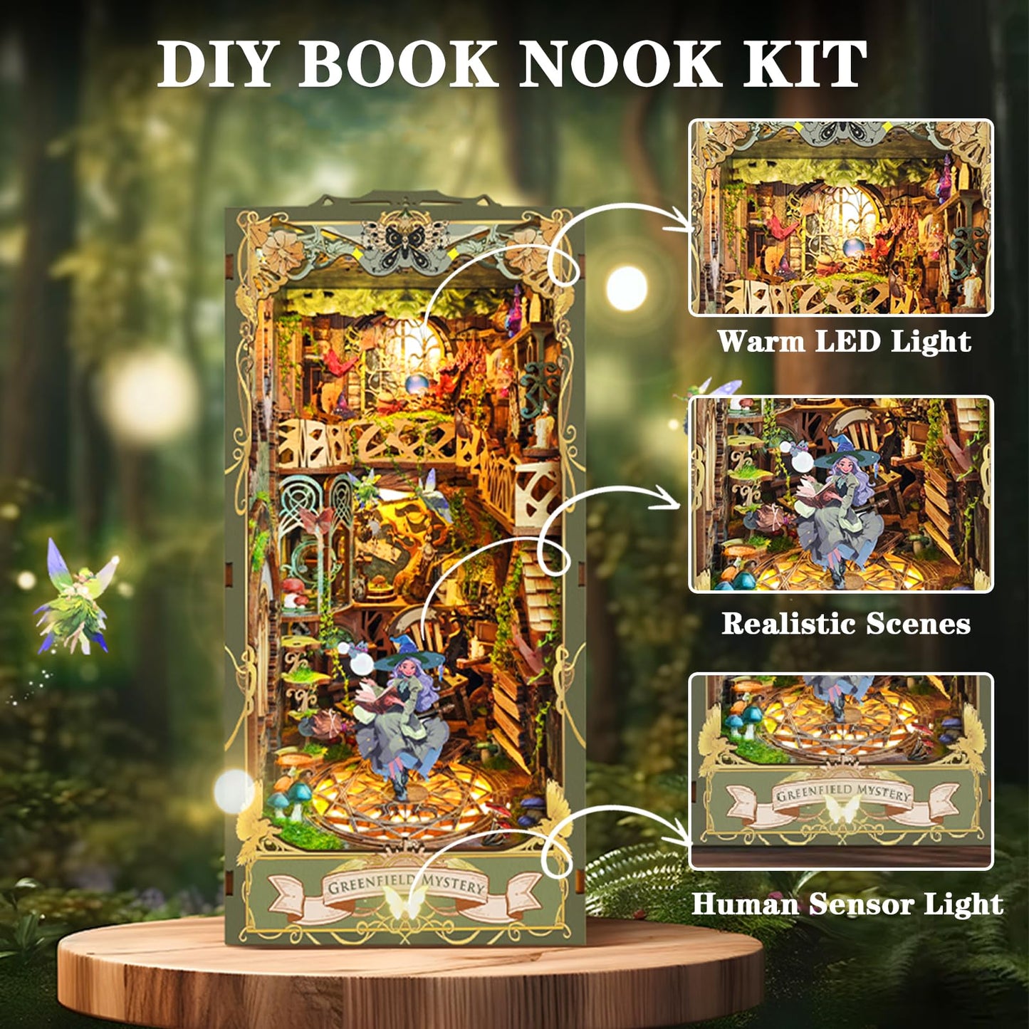 Diy Book Nook Kit, Diy Miniature Dollhouse Kit For Adults And Teens, Book Nook Bookshelf Insert Decor 3D Wooden Puzzle Bookend M