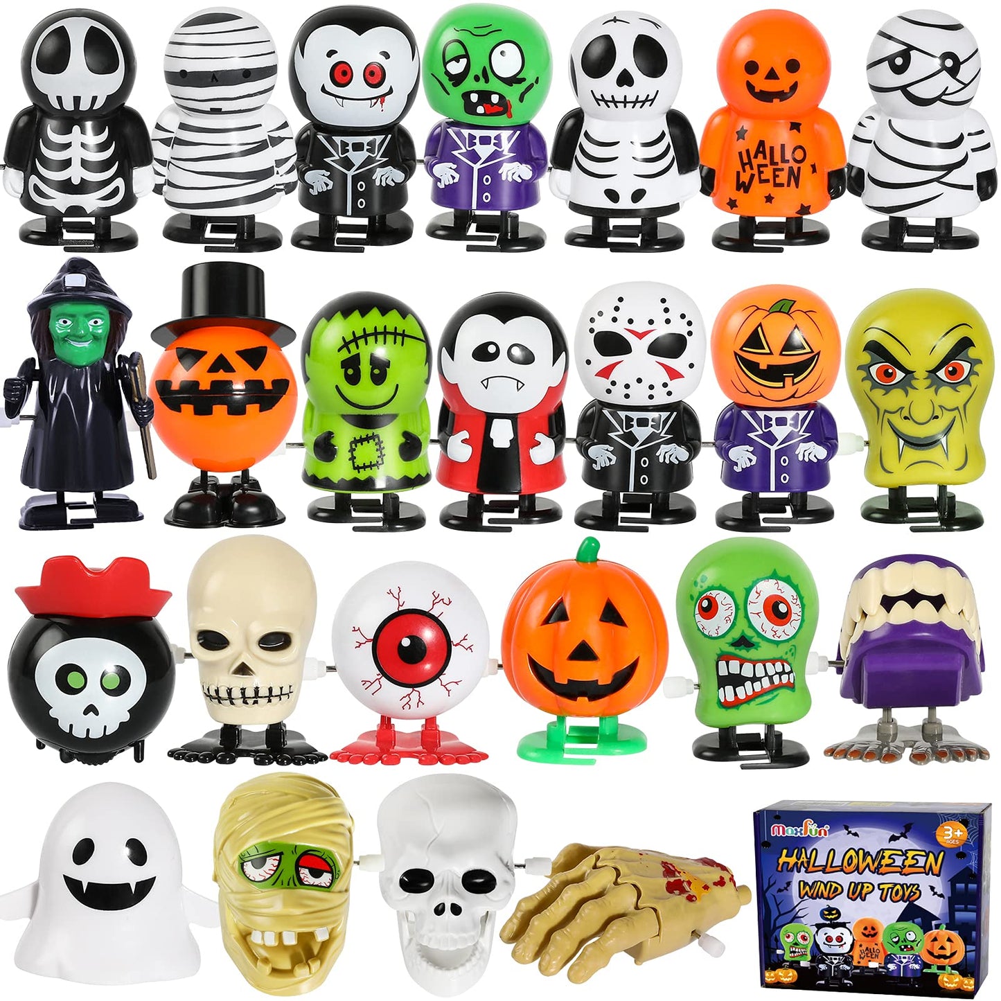 Max Fun 24Pcs Halloween Wind Up Toys Assortment For Halloween Party Favors Treat Bag Stuffers Goody Bag Filler Halloween Treats Prizes (Halloween)