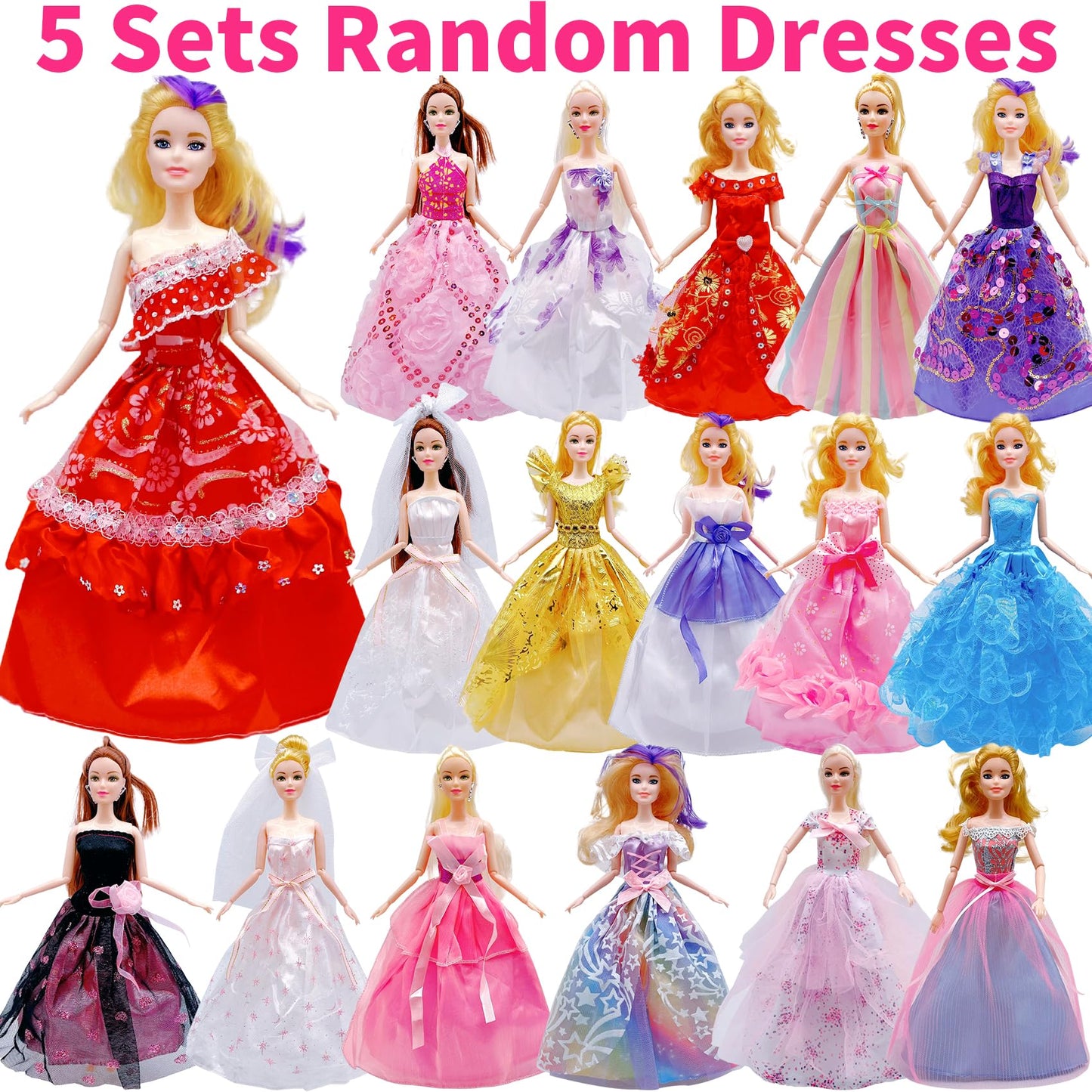 5 Sets Doll Clothes Handmade Doll Dress For 11.5 Inch Doll Wedding Party Dresses Gown Outfit Costume Suit For 11.5 Inch Dolls Random Styles