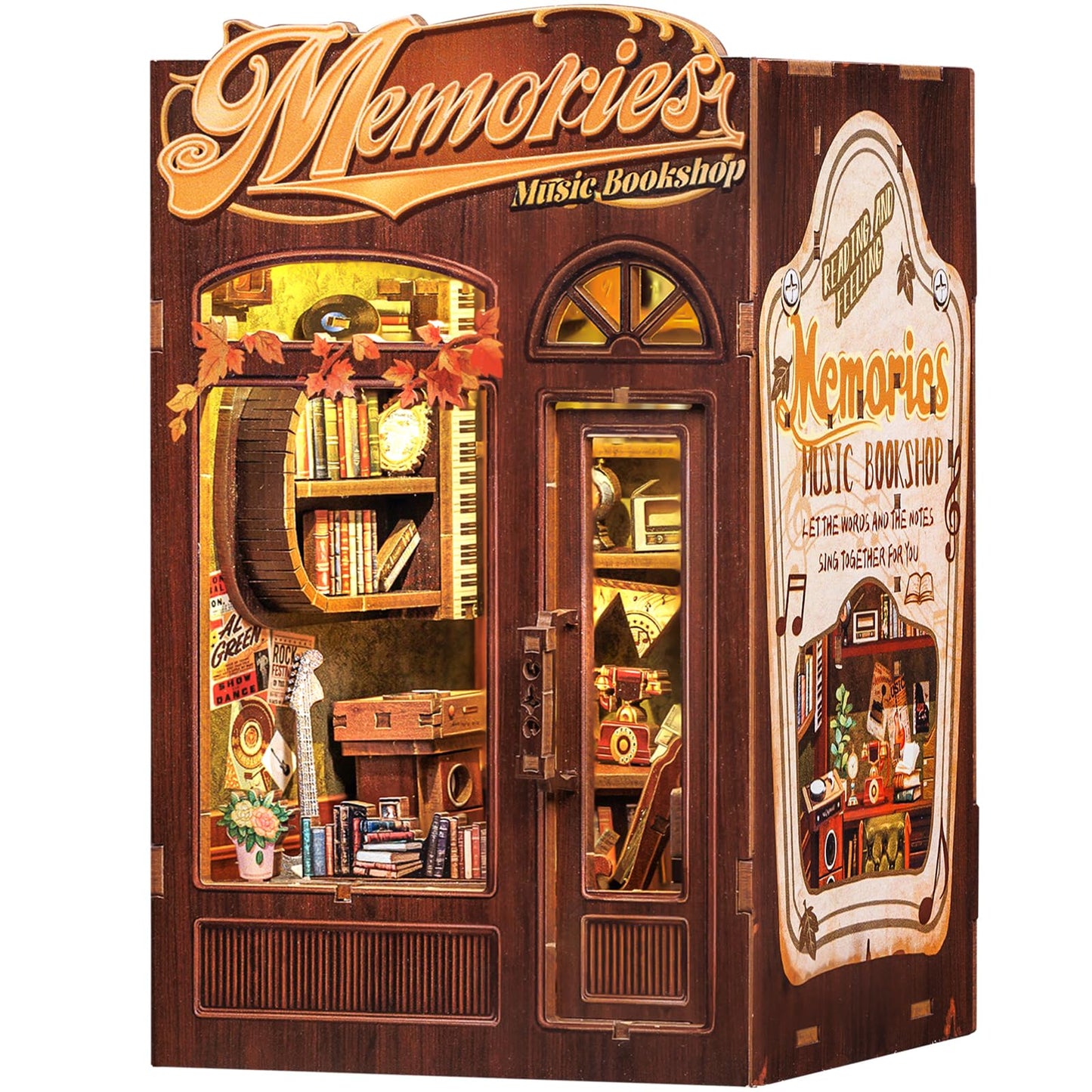 Fsolis Book Nook Kit  DIY Miniature Room House Kit for mature-themed Activity Bookshelf Decor Puzzle Booknook Gifts for Women Teenagers Craft Lovers(Memories Music Bookshop)