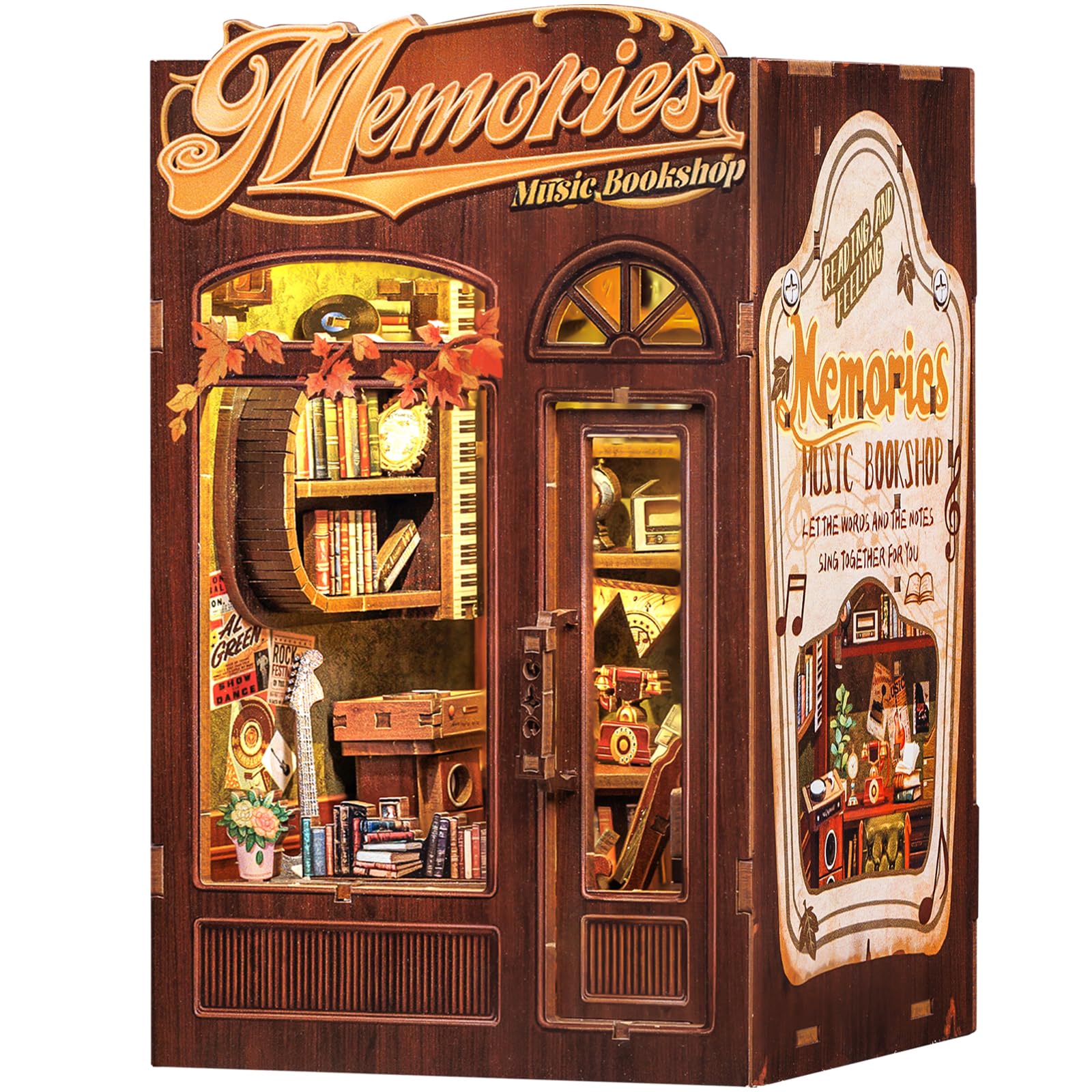 Fsolis Book Nook Kit  DIY Miniature Room House Kit for mature-themed Activity Bookshelf Decor Puzzle Booknook Gifts for Women Teenagers Craft Lovers(Memories Music Bookshop)