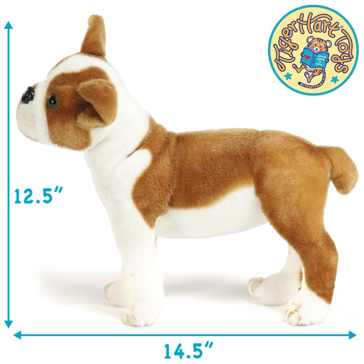 TigerHart Plush Boston Terrier Boxer Stuffed Animal - 14.5 Inch, White, Fabric-Wrapped Plastic Legs, Model 00721107392385