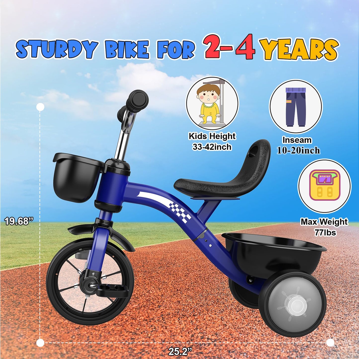 Toddler Tricycle for 1-3 3-4 Year Olds, 2 3 4 Year Old Boys Girls Xmas Birthday Gifts, Toddler Toys Baby Bike, Outdoor Toys for