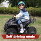 SOAR Remote Control 4 Wheeler for Kids, Black Electric ATV, 12V Battery, LED Lights, Music, High/Low Speed, Ages 3-6