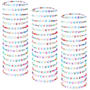 Otuuz 48 Pcs Valentine's Day Kids Friendship Bracelet Set Adjustable Beads Bracelets Cute Friendship Princess Pretend Play Brace