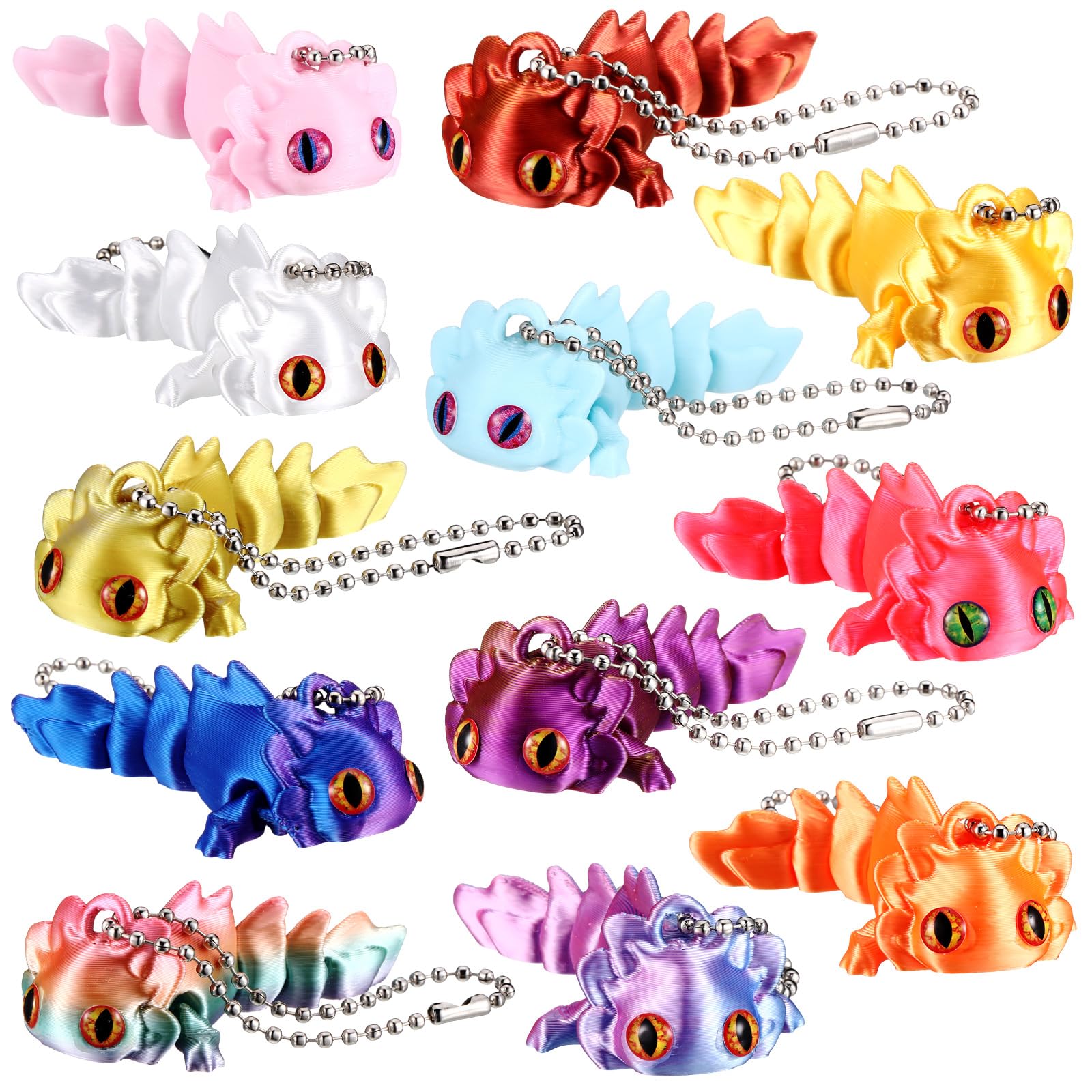 Honoson 12 Pcs 3D Printed Animal Keychains Bulk 3D Printed Small Animal Keychains Flexible Gift Articulating Pet Stress Relief f
