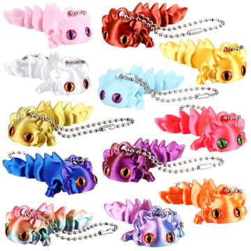 Honoson 12 Pcs 3D Printed Animal Keychains Bulk 3D Printed Small Animal Keychains Flexible Gift Articulating Pet Stress Relief f