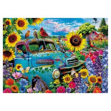 Flower Country Puzzle For Adults 1000 Pieces, Colorful Bird Sunflower Farm Jigsaw Puzzles, Car Butterfly Pretty Floral Puzzle