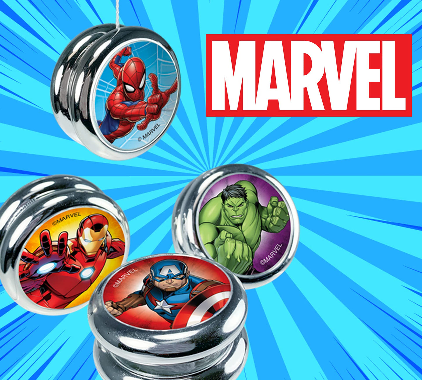 JA-RU Marvel Avengers & Spiderman Yo-Yos, Assorted 6-Pack, Plastic, Kids Toys, Classic 90s, Great for Birthdays & Stocking Stuffers