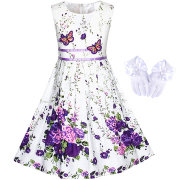 Flower Girls Dress White Tea Party Gloves Princess Dress Size 4-5