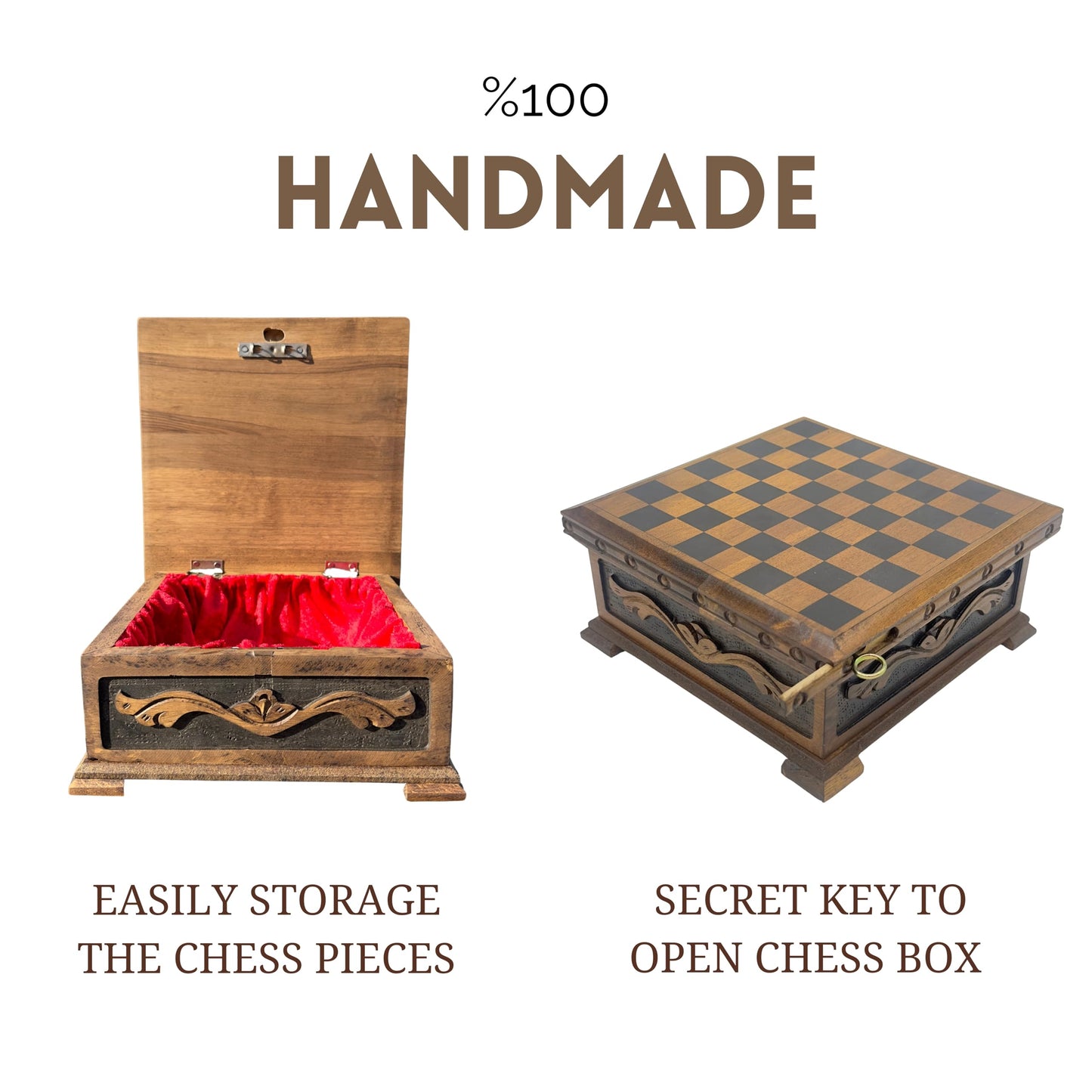 Wooden Chess Set with Storage - Handcrafted Chess Board and British Figure Metal Chess Pieces - Decorative Chess Game for mature-themeds & Kids - enhanced Gift for Family & Friends (Copper Chess Pieces)