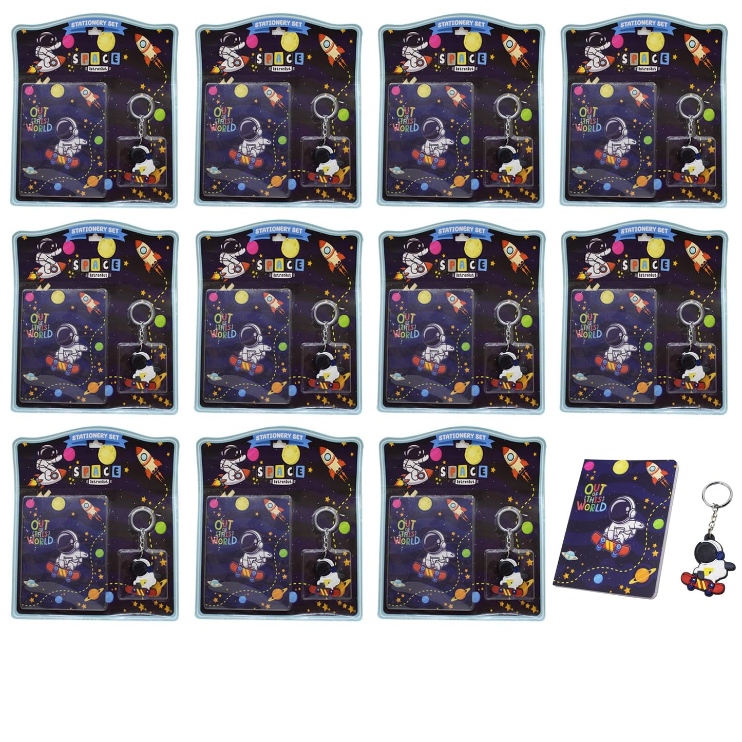 Asera Stationery Gift Set For Kids With Diary And Keychain Party Favor Return Gift Set For Boys/Girls Birthday Gift (Space 12 Pc