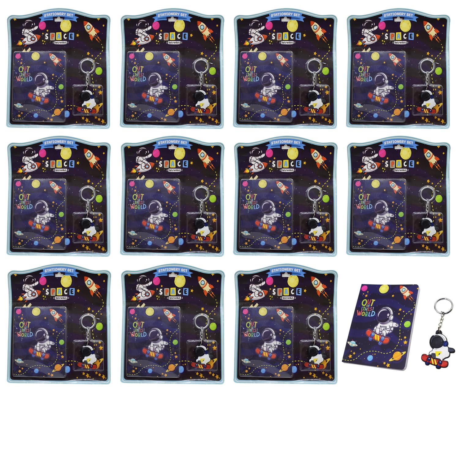 Asera Stationery Gift Set For Kids With Diary And Keychain Party Favor Return Gift Set For Boys/Girls Birthday Gift (Space 12 Pc