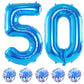 40 Inch Number 50 Foil Balloons Set, Blue 50Th Birthday Balloons With Blue Confetti Balloons, Giant Number 5 And 0 Helium Balloo