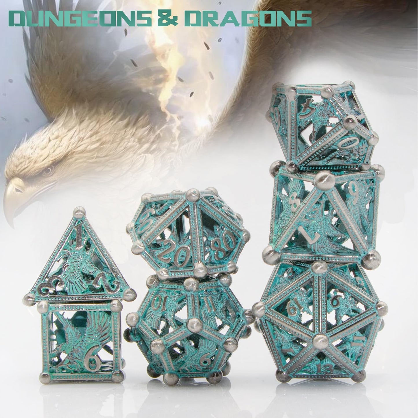 DND Dice HNCCESG Dice Set Eagle Design of 7PC,Metal Dice Hollow D&D Dice for Dungeons and Dragons, D D Gift for RPG Role Playing
