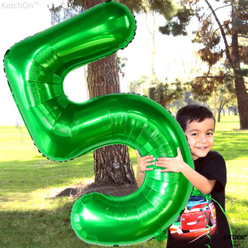 Katchon, Big, Green Five Balloon Number - 40 Inch | Green Number 5 Balloon, 5Th Birthday Decorations For Boys | 5 Year Old Balloon, 5 Year Old Boy Birthday Decorations | Dinosaur Birthday Decorations