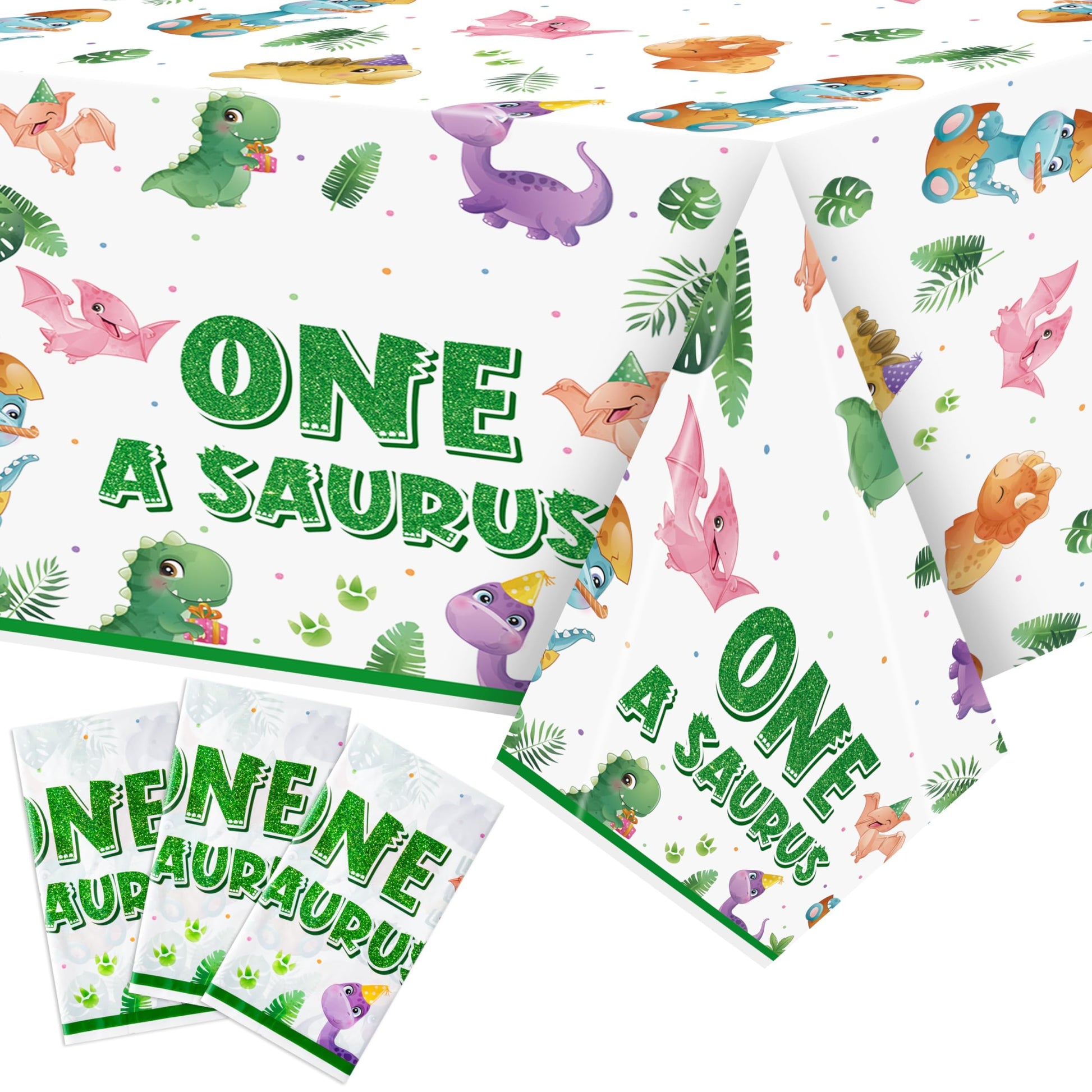 Dinosaur 1st Birthday Party Tablecloths - 3Pcs One A Saurus Party Table Cover Decorations, Dinosaur Themed Rectangular Plastic D