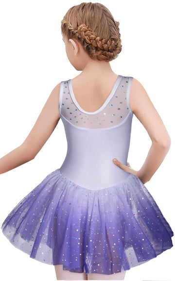 Eqsjiu Gymnastics Dress For Kids Skirted Leotards Purple Gradient Colors Size 9-10 Years Old Sequins Sparkles Big Girl Stage Performance Dance