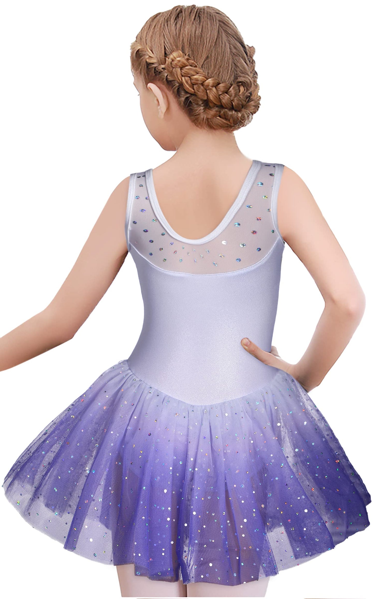 Eqsjiu Gymnastics Leotards For Girls Purple Skirts 3T 4T Gradient Colors Dress Lace See Through Sparkly Sparkles 3-4T Adorable Princess Dress