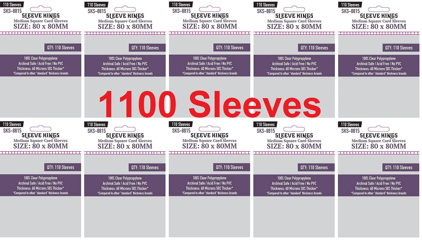 Sleeve Kings Medium Square Card Sleeves 80 X 80 Mm (10X110 Pack, 1100 Sleeves)