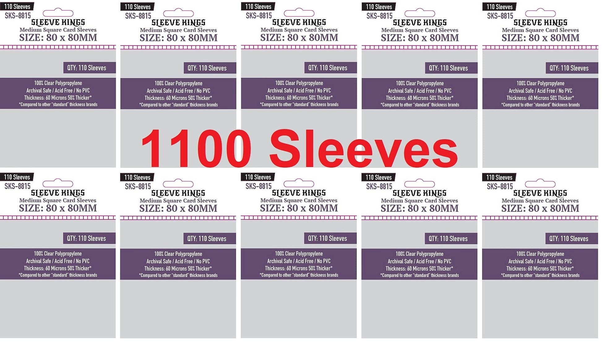 Sleeve Kings Medium Square Card Sleeves 80 X 80 Mm (10X110 Pack, 1100 Sleeves)