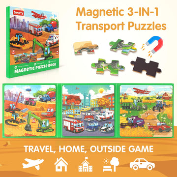 Synarry Vehicle Theme Magnetic Puzzles For Toddlers 3-5, 36 Pieces Travel Puzzles For Kids Ages 4-8, Car Airplane Road Trip Activities Magnet Games Toys For 3 4 5 6 Year Old Children Boys Girls Gifts