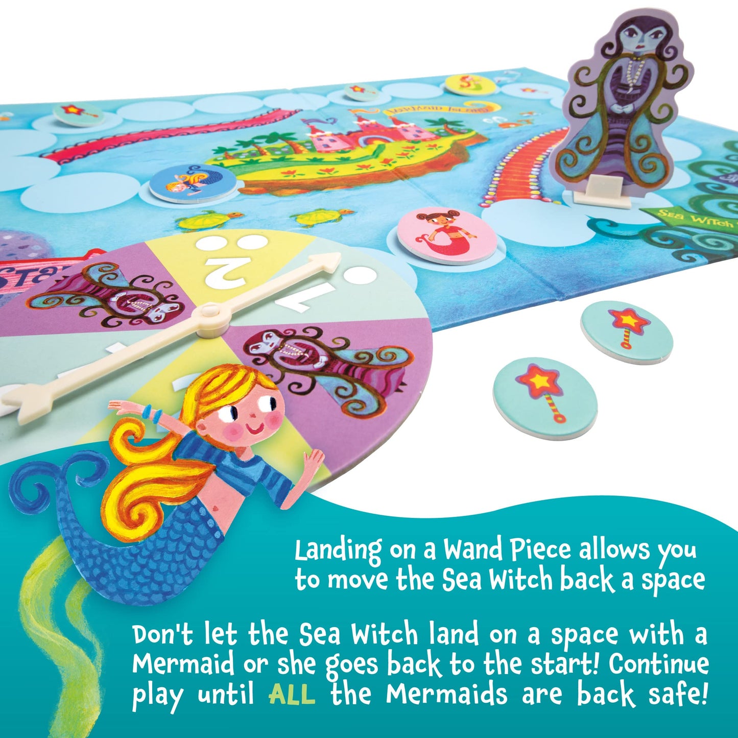 Peaceable Kingdom Mermaid Island Cooperative Board Game for 2-6 Kids Ages 5+, Limited Edition, Colorful Play for Family Fun