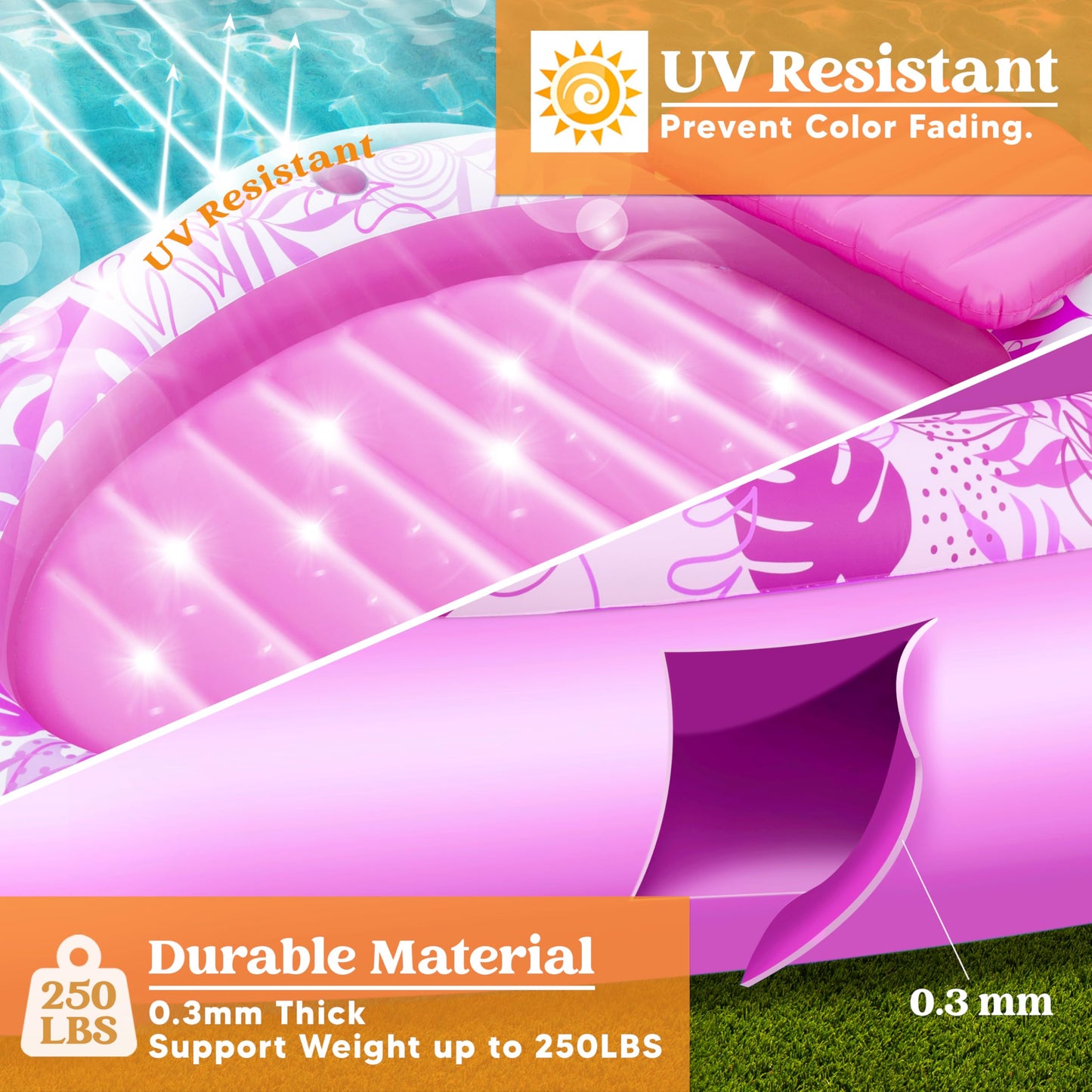 Sloosh Inflatable Tanning Pool Lounger Float, 70' X 50' Pool Floats Adult With Pillow,Oval Suntan Tub Raft Floatie,Sunbathing Bed Lounge For Water Blow Up Kids Ball Pit Party Gifts,Pink