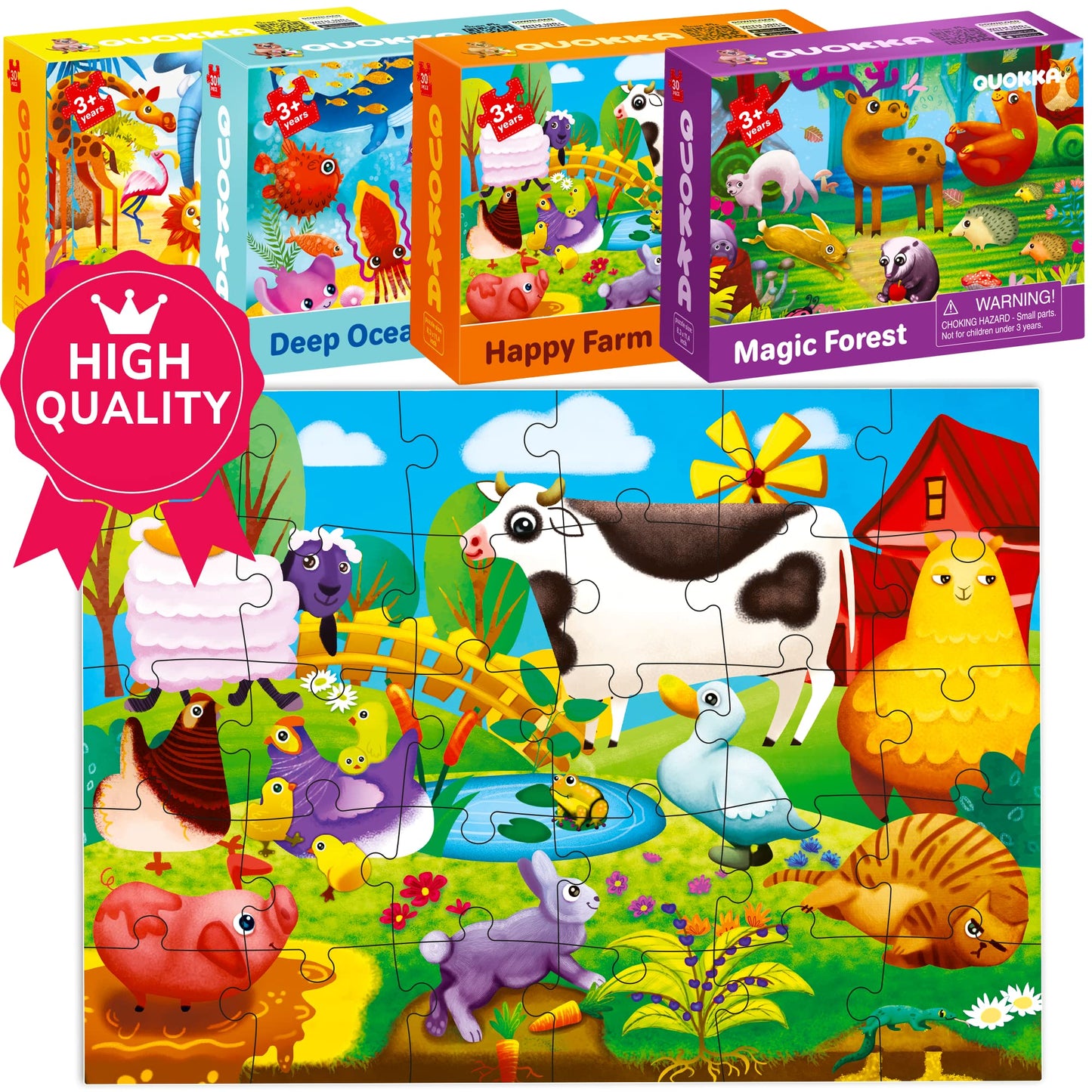 Quokka Puzzles For Toddlers 3-5 - 4 X 30 Pieces Puzzles For Kids Ages 2-4 - Animal Learning Jigsaw Puzzles For Kids 4-6 Years Old - Educational Toys For Boy And Girl