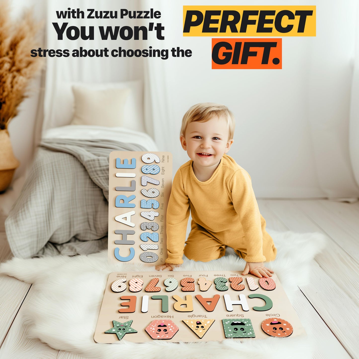 Zuzu Puzzle Custom Baby Name Puzzle  Toddler Educational Toy  Wooden Montessori Gift  Baby Shower & Birthday Surprise (0-3 Years)