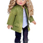 - Autumn Stroll - 4 Piece Outfit For 18 Inch Doll - Green Coat, White Blouse, Black Velvet Leggings, Black Boots (Dolls Not Included)