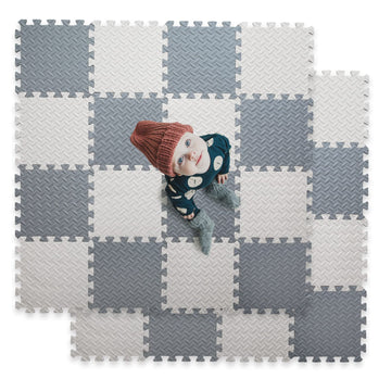 Tamiplay 16 Tiles Foam Play Mat For Baby, Soft & Safe Eva Foam Mats For Floor, Square Baby Play Mat, Solid Colored Kids Foam Puzzle Floor Mat, 47X47 Play Mat For Playpen(Whit/Gray)