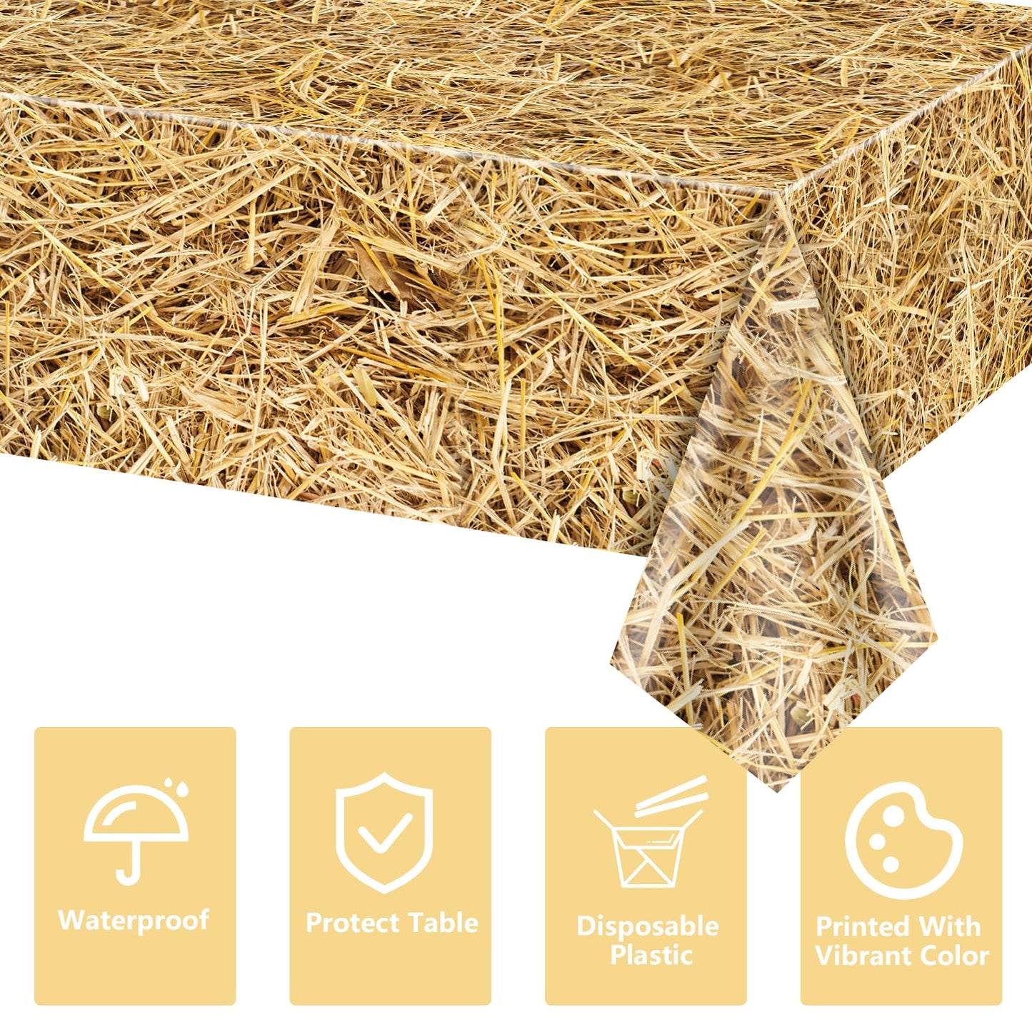 PTECDROTS 4Pcs Straw Tablecovers, Westtern Theme Birthday Tablecloths Plastic Farm Hay Table Cloths for Cowboy Western Party Sup